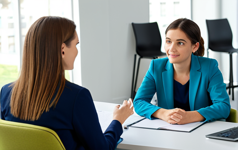 상담심리사 필수 논문 리스트 - "A compassionate therapist actively listening to a young woman in a bright, modern office setting, f...