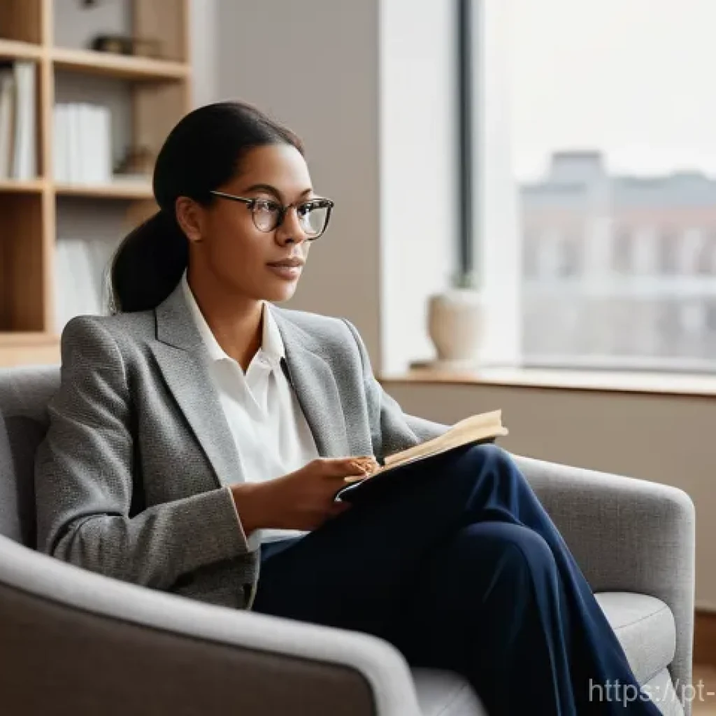 상담심리사 커리어 성장 사례 - **Specialized Counseling Session in a Modern Office:**
"A wide-angle, highly detailed photograph...