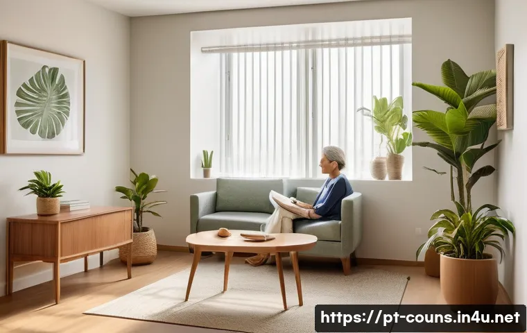 상담심리사 면접에서 자주 묻는 질문 - A warm, inviting therapy room in a modern Brazilian clinic, featuring comfortable seating arranged t...