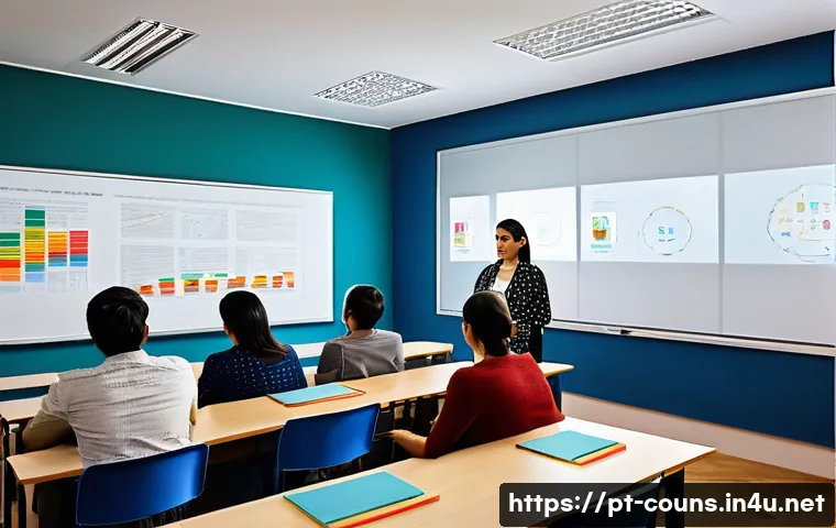 상담심리사로서 강의 준비 방법 - A modern classroom setting in S&atilde;o Paulo, Brazil, featuring a diverse group of adult students attenti...